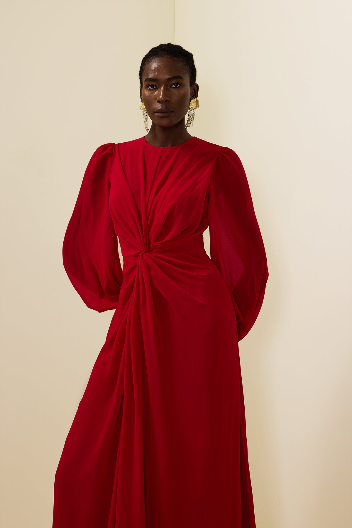 Knotted Lantern Sleeve Maxi Dress