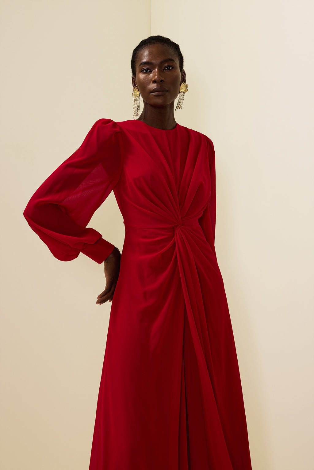 Knotted Lantern Sleeve Maxi Dress