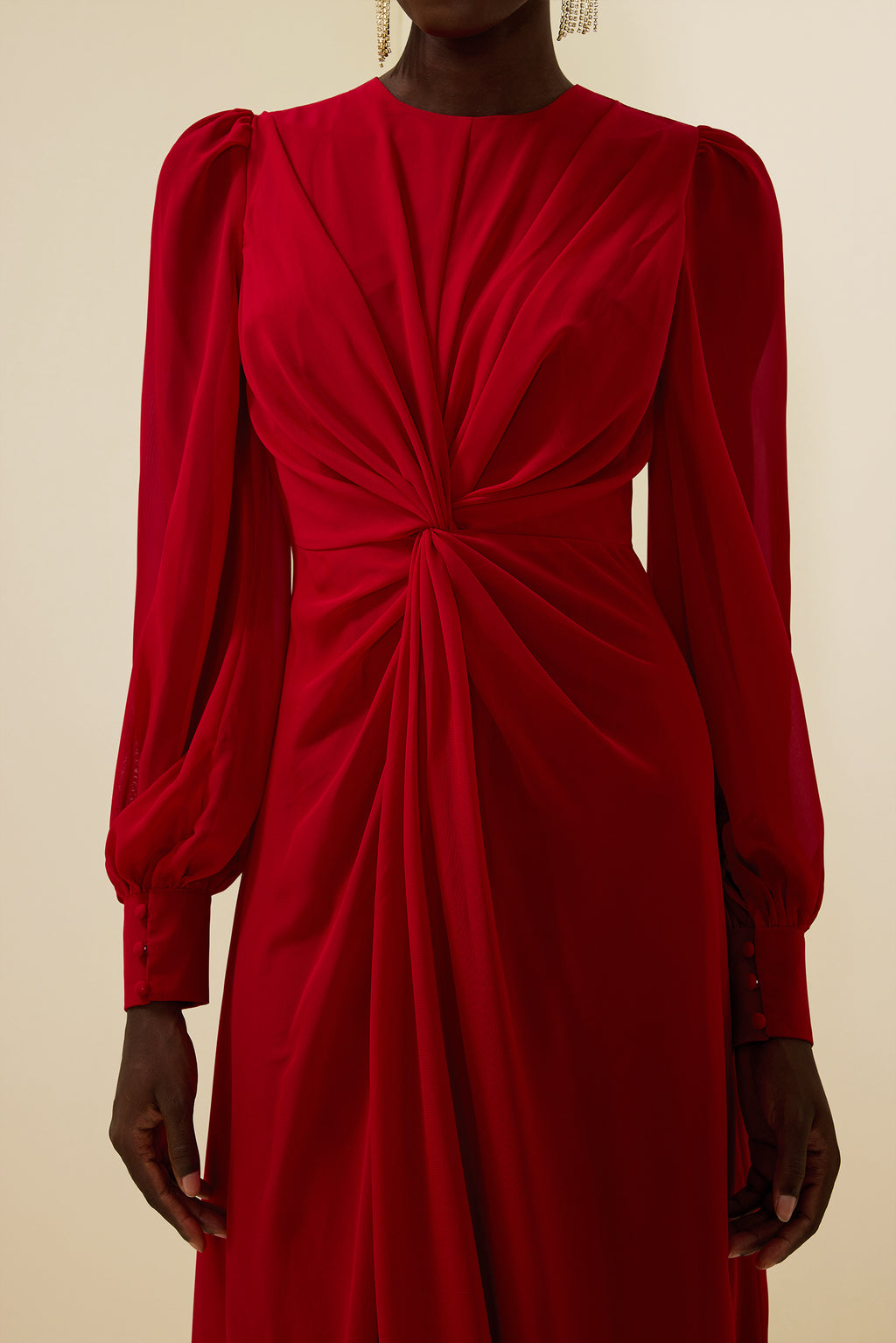 Knotted Lantern Sleeve Maxi Dress