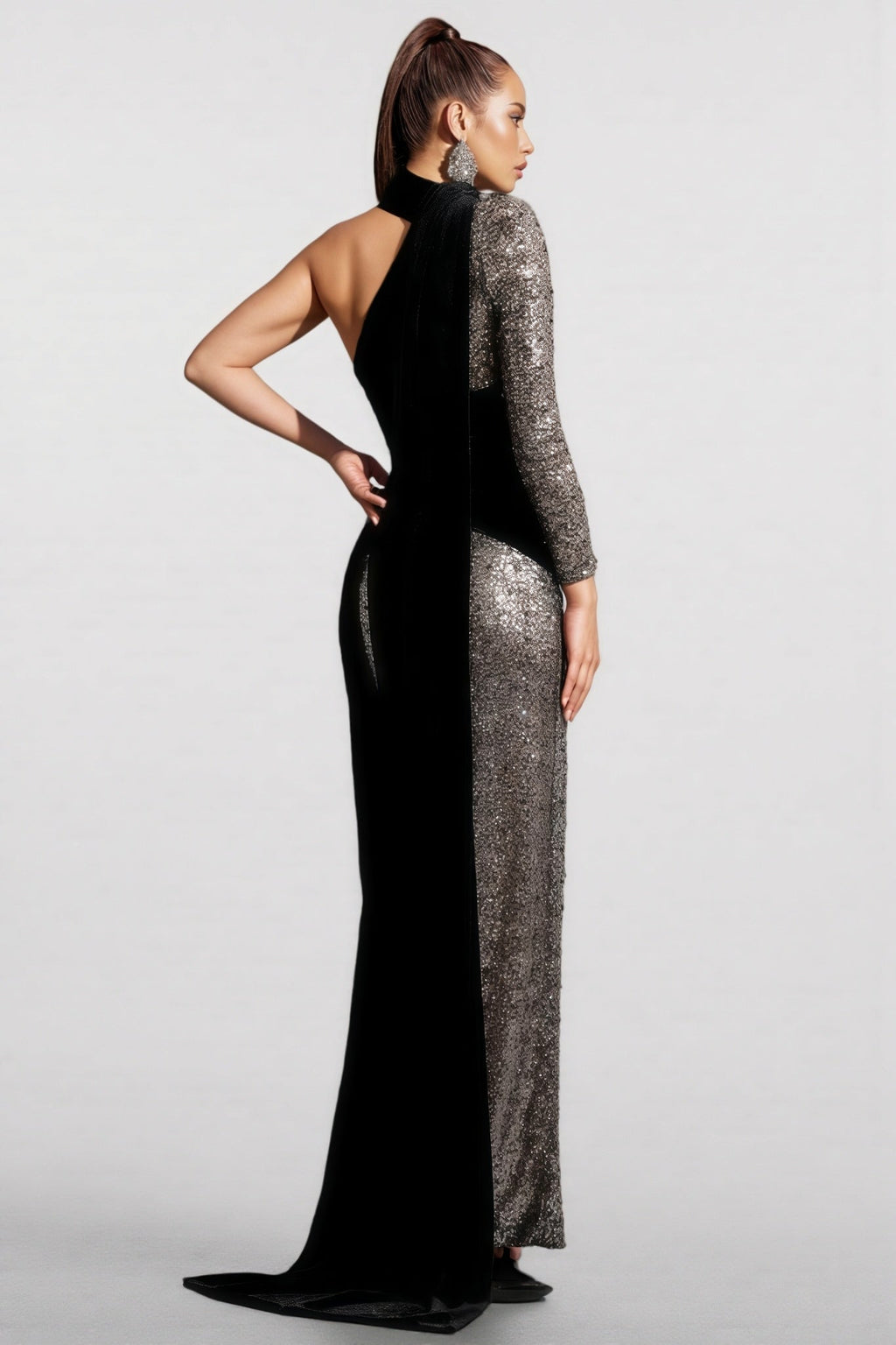 Leo Sequin Splicing Cut Out Maxi Dress