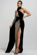 Leo Sequin Splicing Cut Out Maxi Dress