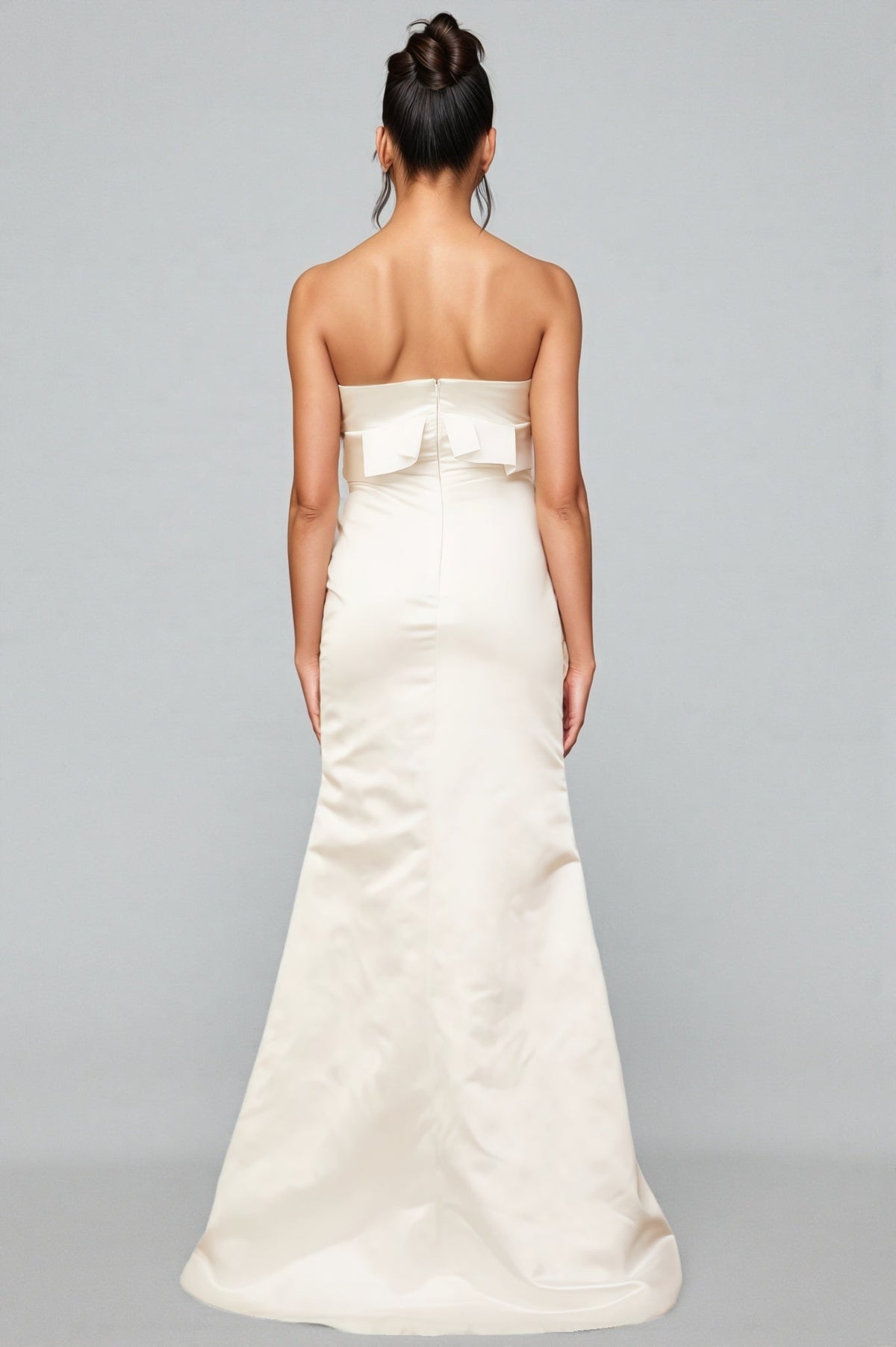Jiusi White Appliqued Satin Maxi Dress