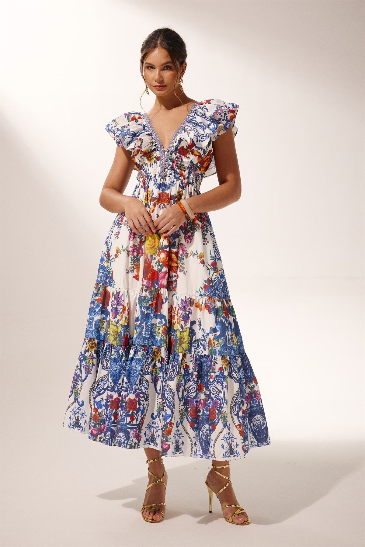 Martina Printed Ruffle Maxi Dress
