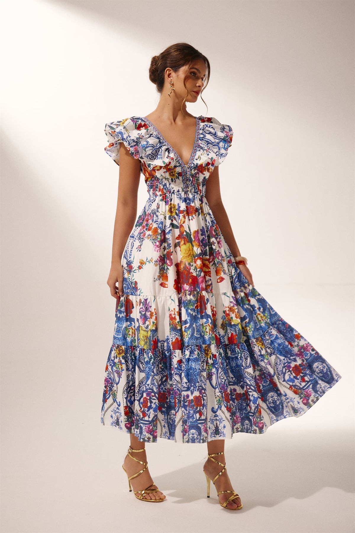 Martina Printed Ruffle Maxi Dress