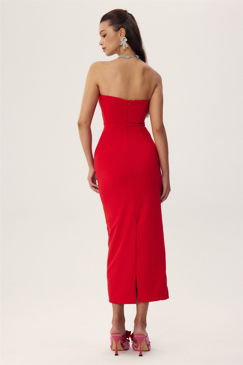 Olivia Strapless Bowknot Crepe Midi Dress