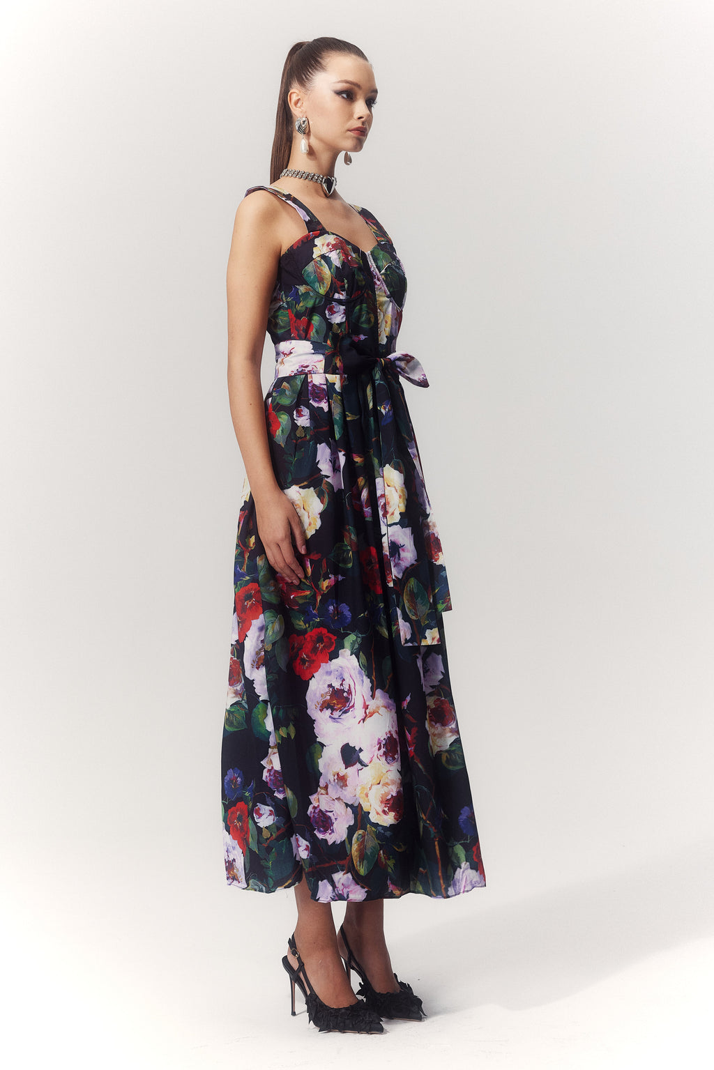 Teresa Printed Sweetheart Midi Dress