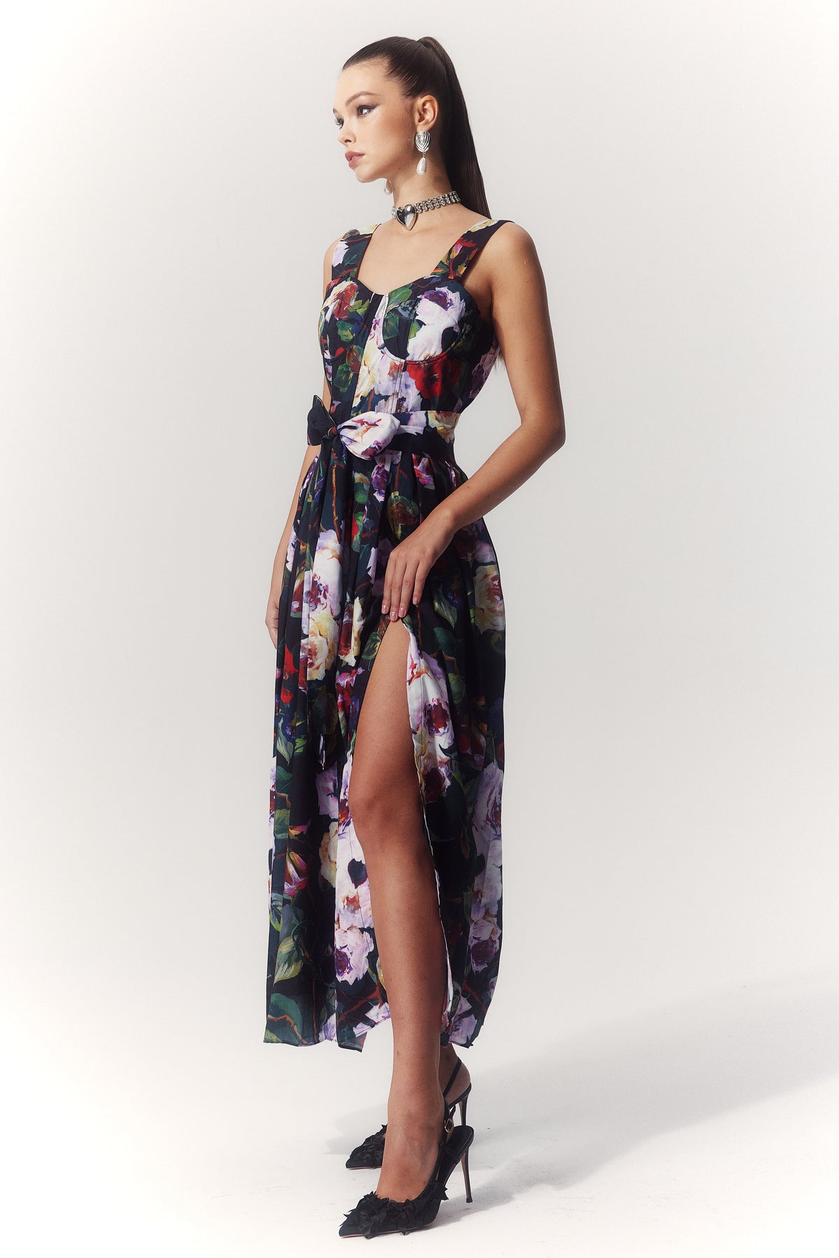 Teresa Printed Sweetheart Midi Dress
