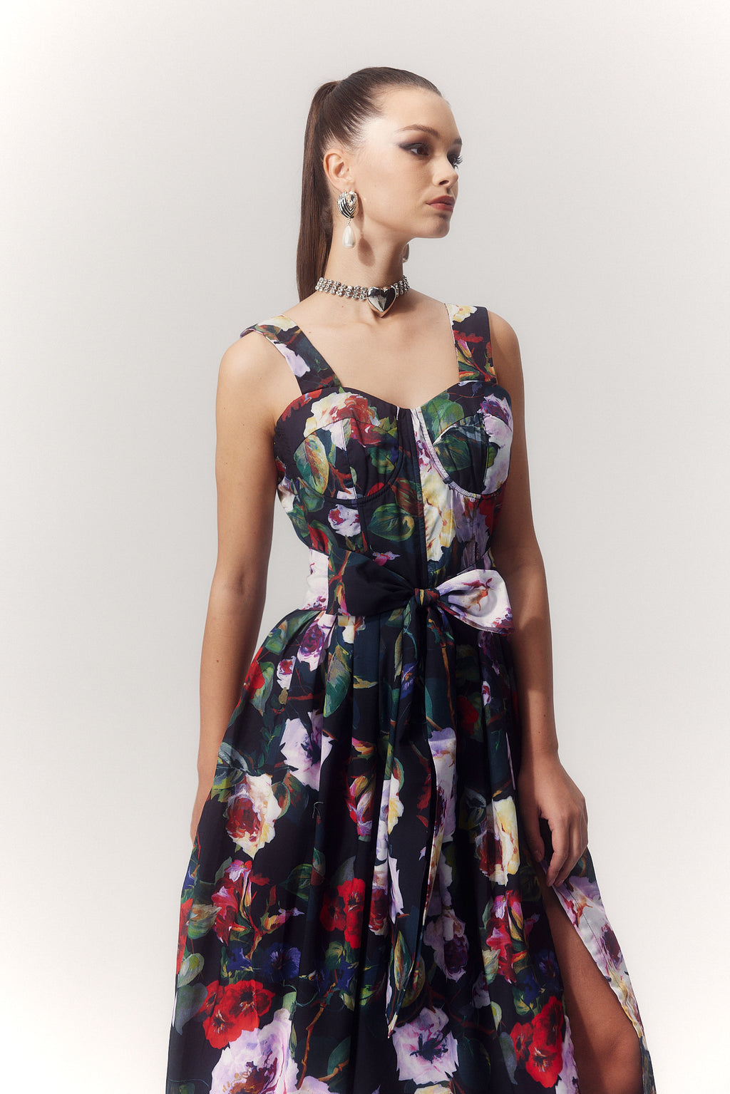 Teresa Printed Sweetheart Midi Dress