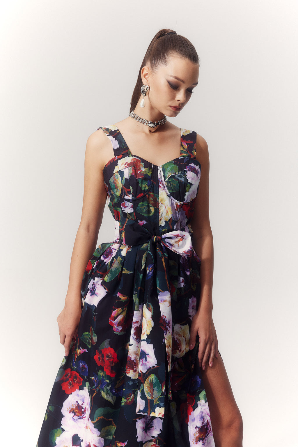 Teresa Printed Sweetheart Midi Dress