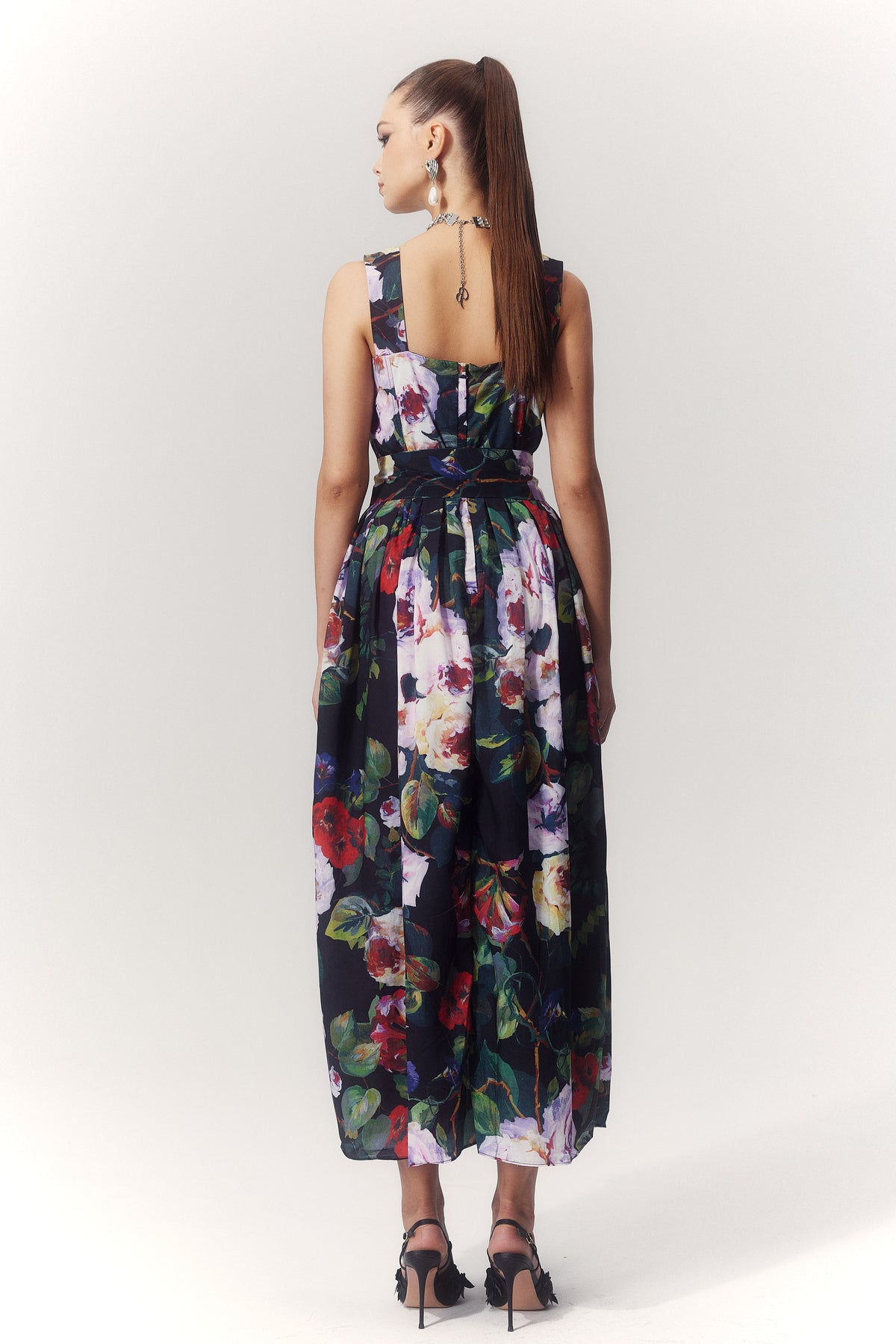 Teresa Printed Sweetheart Midi Dress