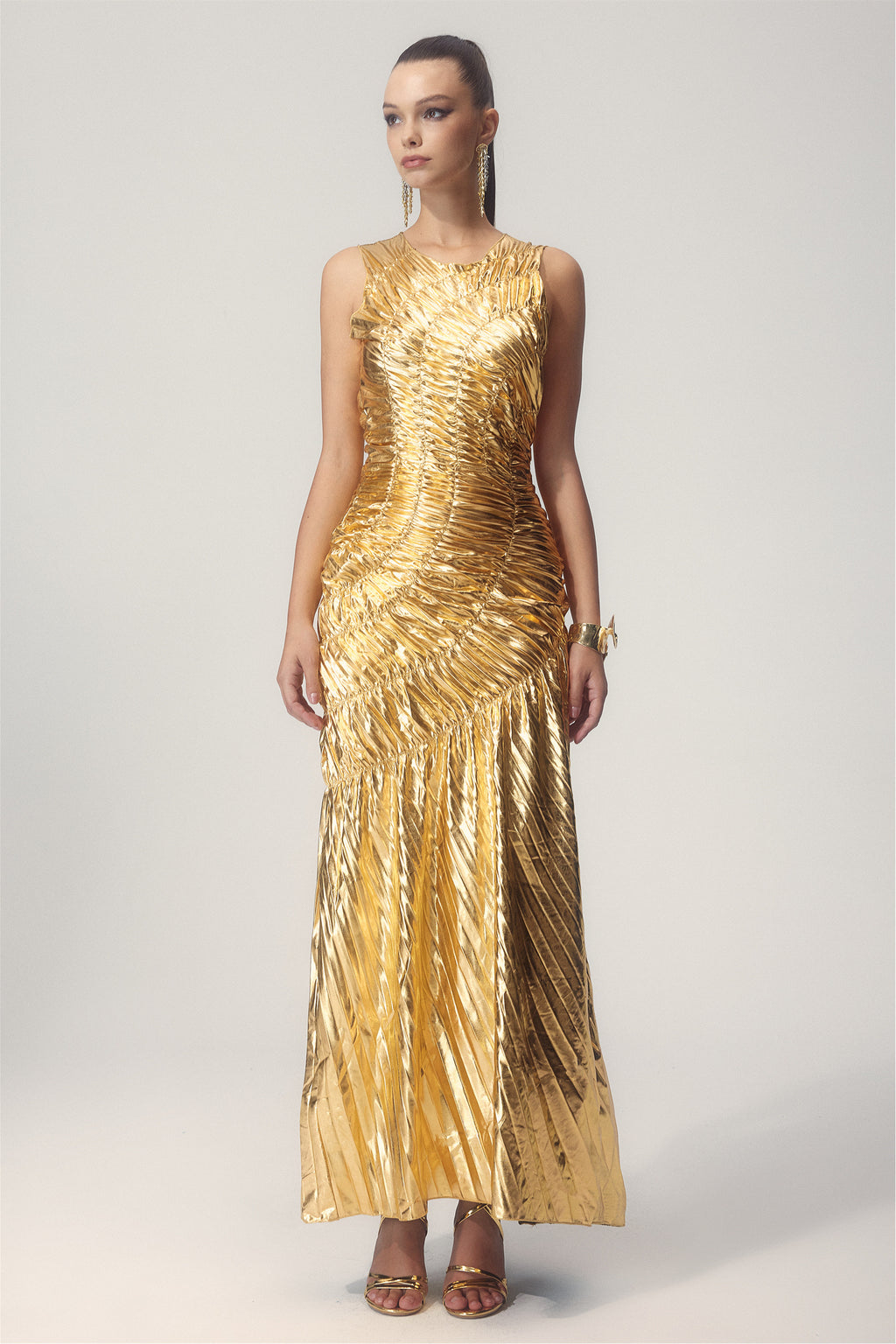 Silla Metallic Pleated Midi Dress