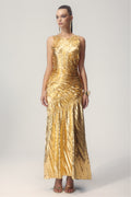 Silla Metallic Pleated Midi Dress