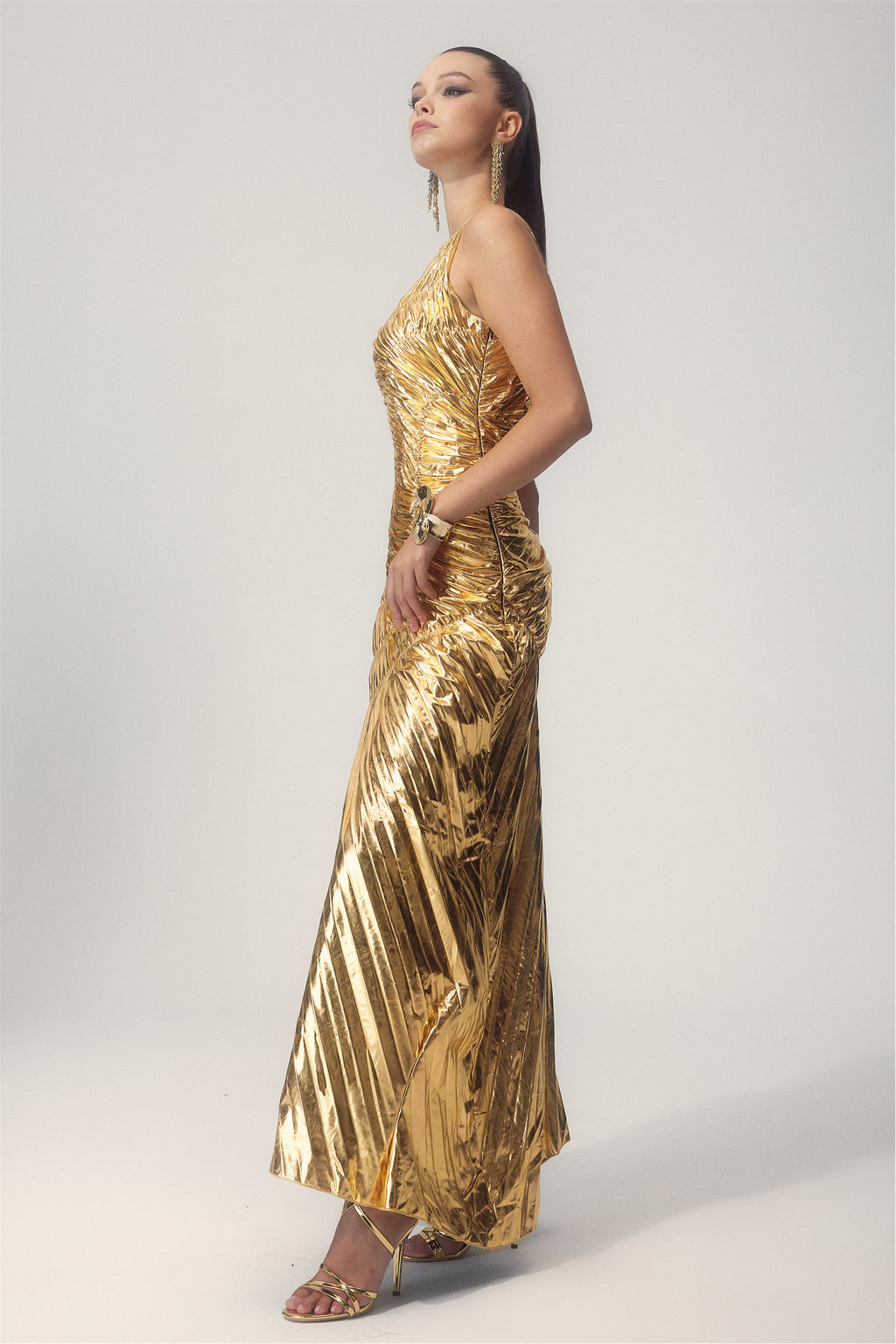 Silla Metallic Pleated Midi Dress