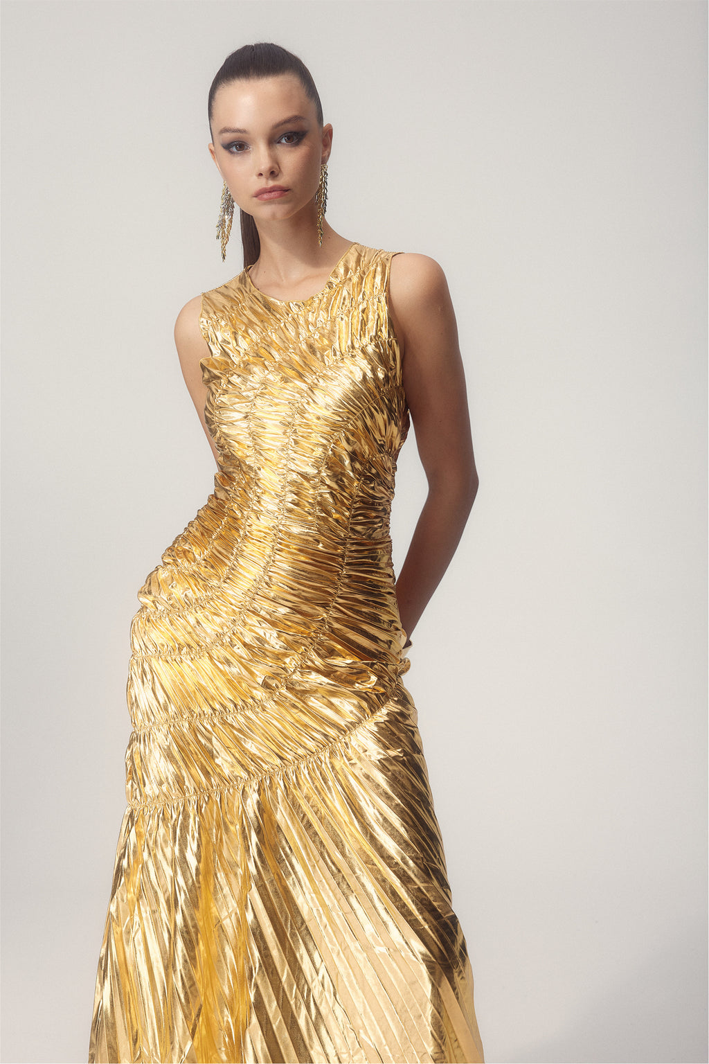 Silla Metallic Pleated Midi Dress