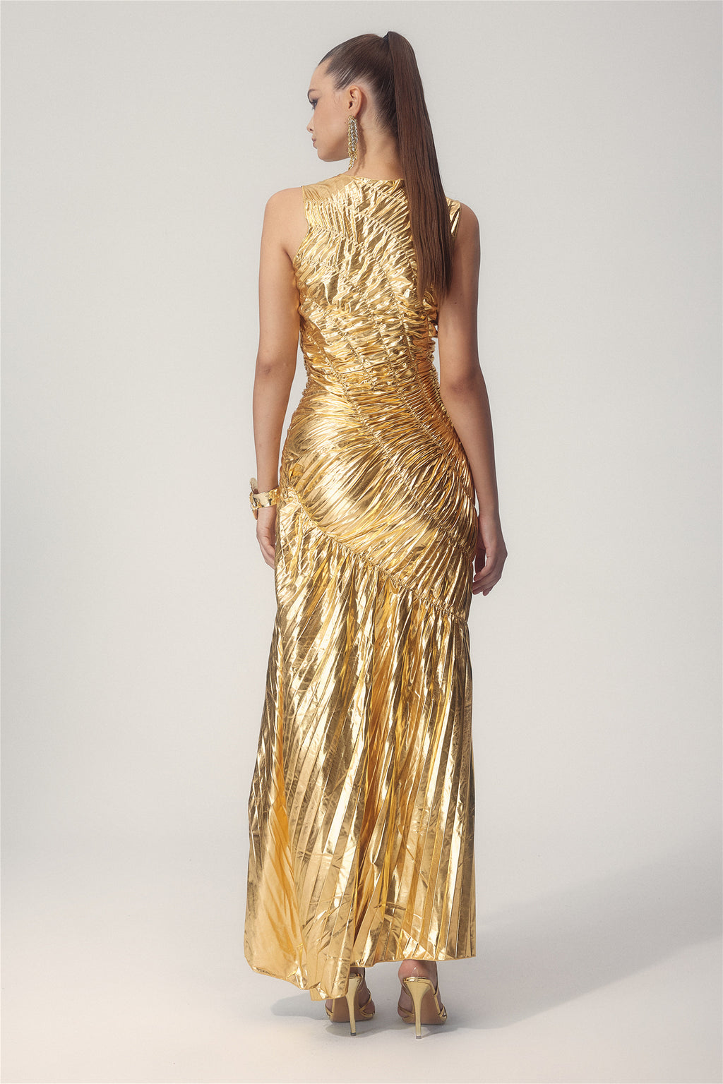 Silla Metallic Pleated Midi Dress