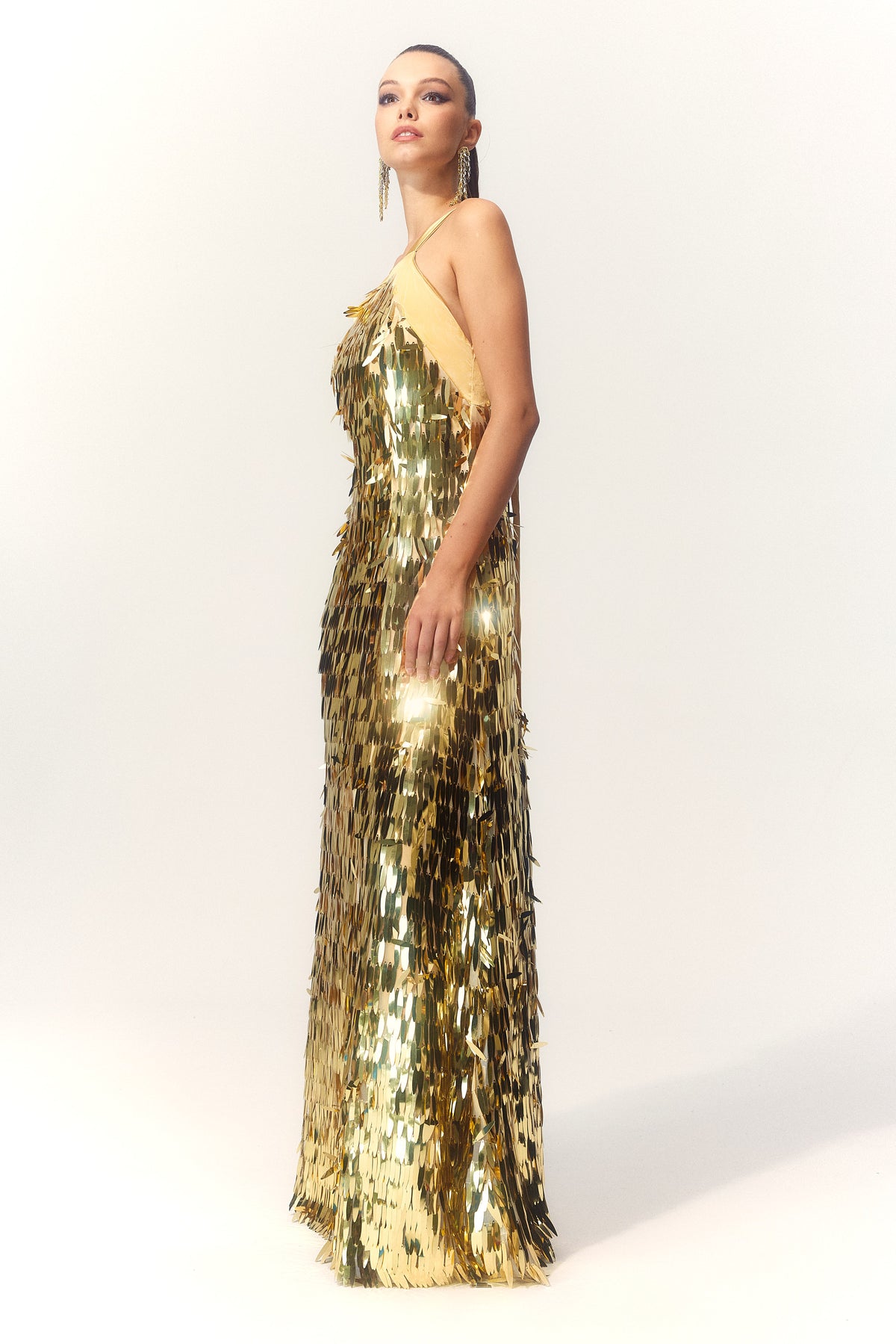 Geraldine Halter Backless Sequin Maxi Dress