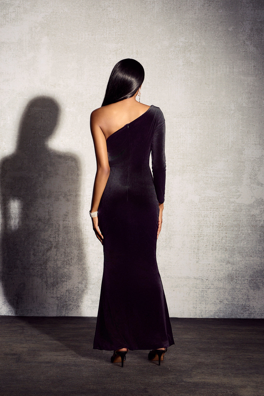 Amelia Embroidery Cut Out Velvet Maxi Dress