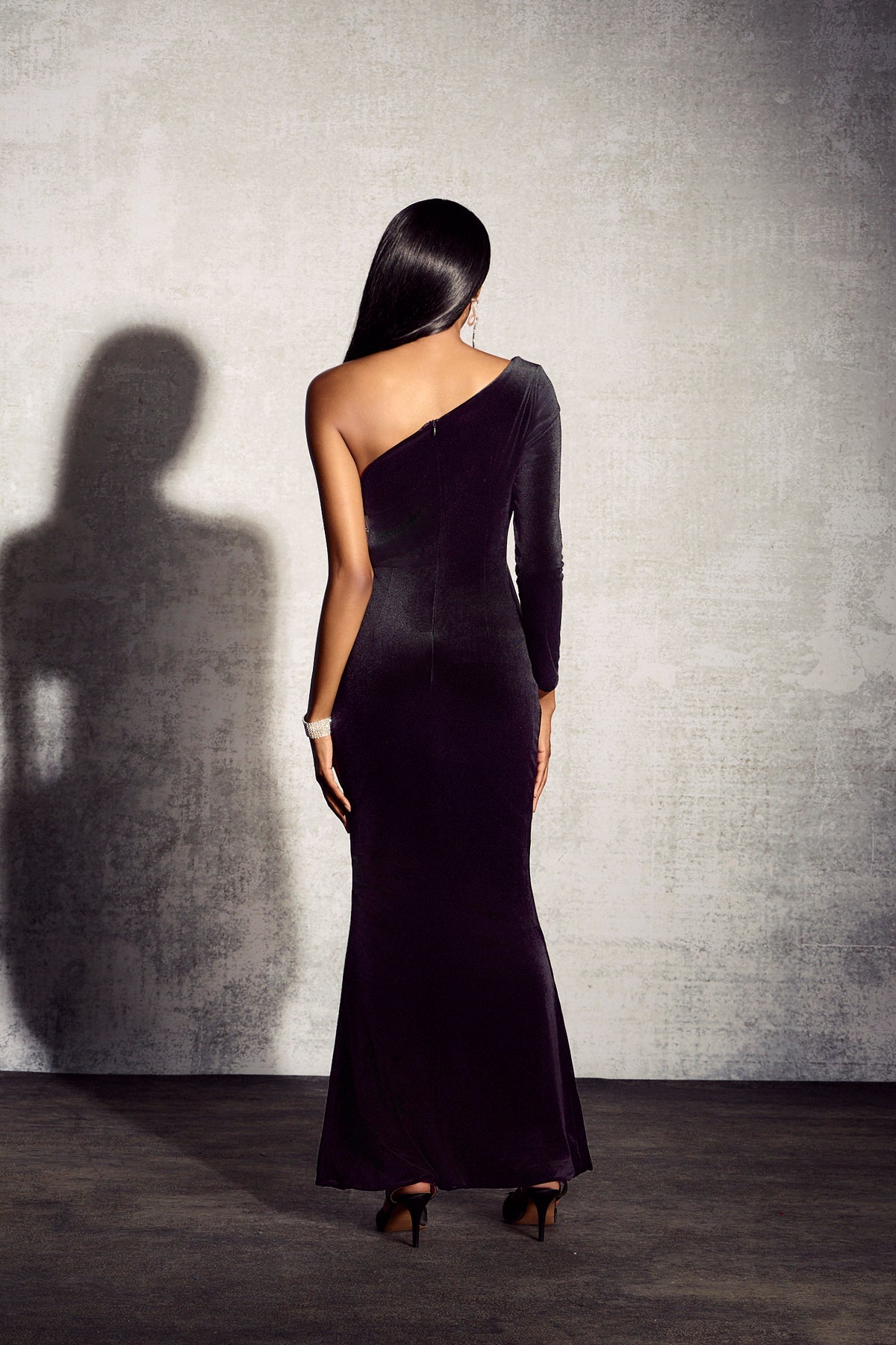 Amelia Embroidery Cut Out Velvet Maxi Dress