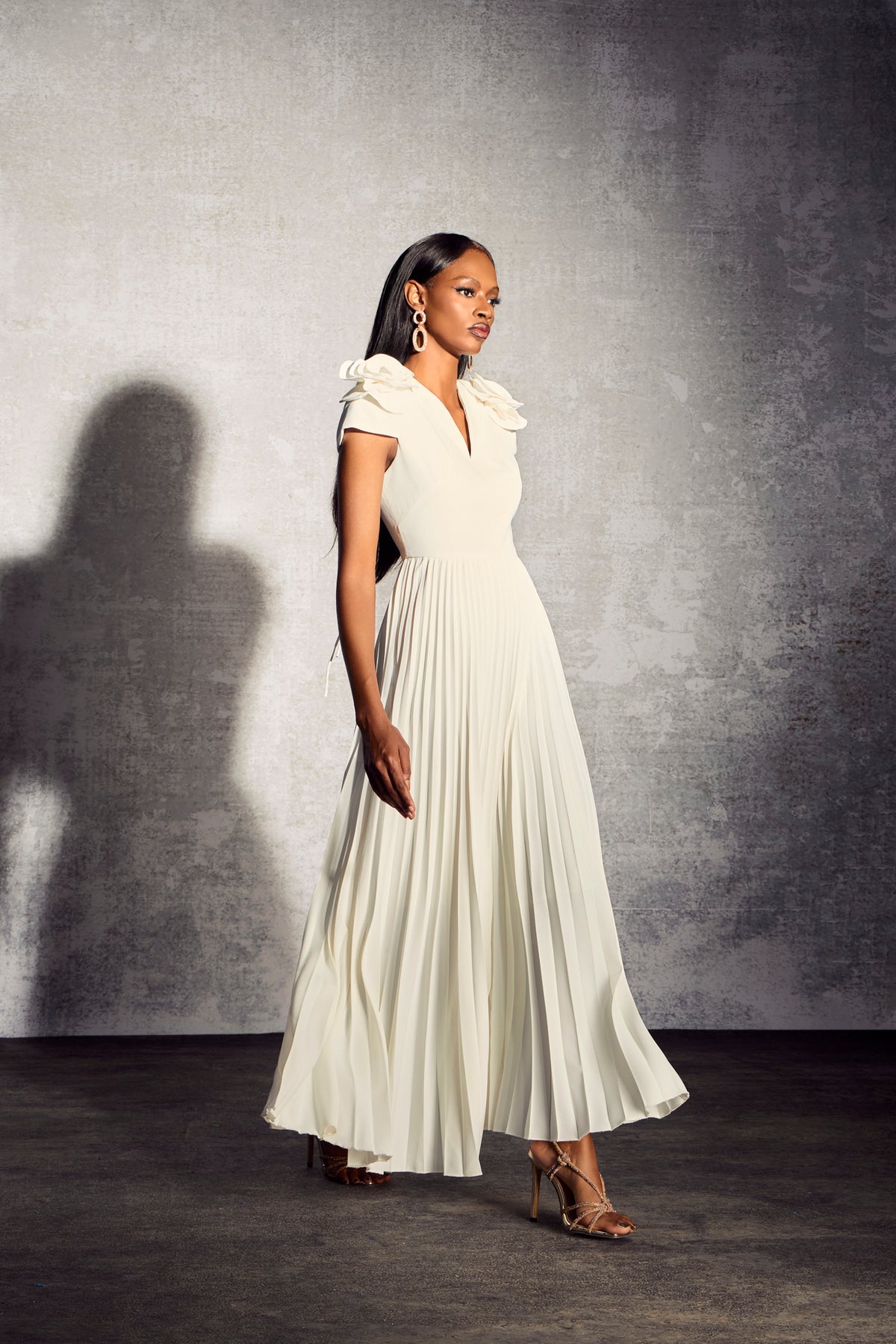 Grace V-neck Pleated Maxi Dress