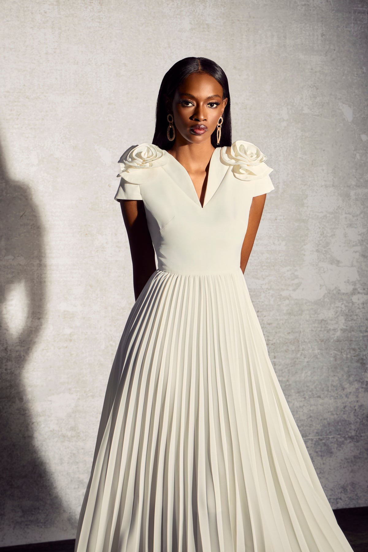 Grace V-neck Pleated Maxi Dress