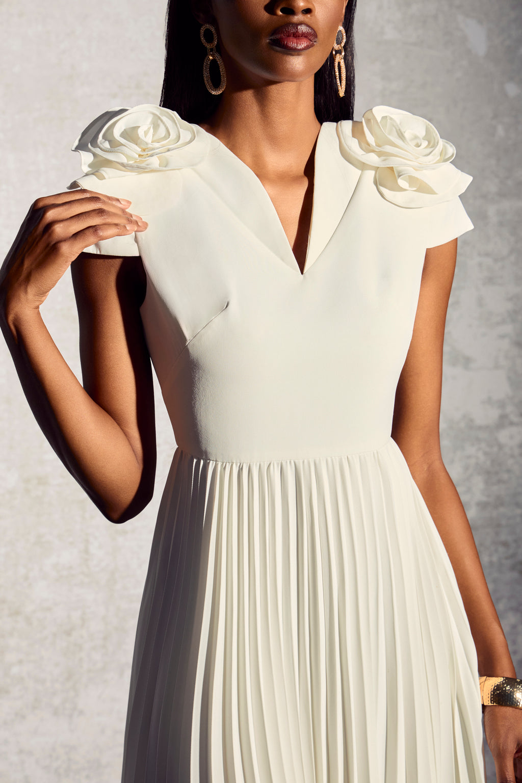 Grace V-neck Pleated Maxi Dress