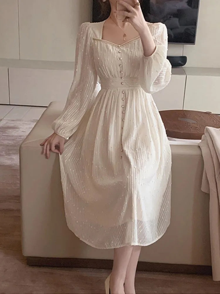 Summer New White Midi Dresses Princess Female Party a Line Clothes Prom Robe Vestdios