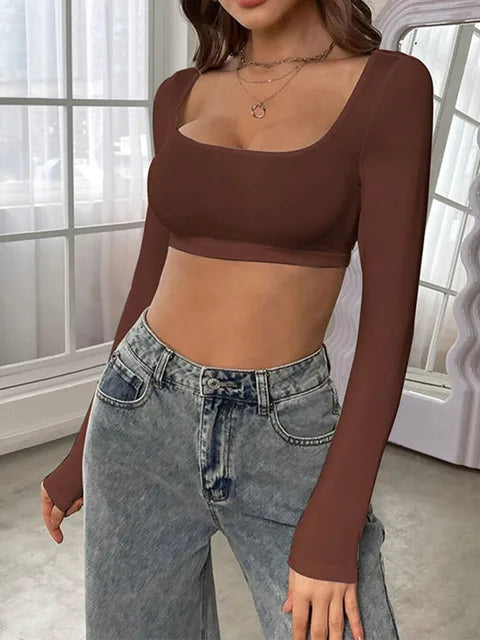 ’s Sports Leisure Short Knitted High Elastic Long Sleeve T-shirt Top