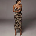 Leopard Print Sleeveless V-neck Midi Dress Spring Christmas Party Outfits