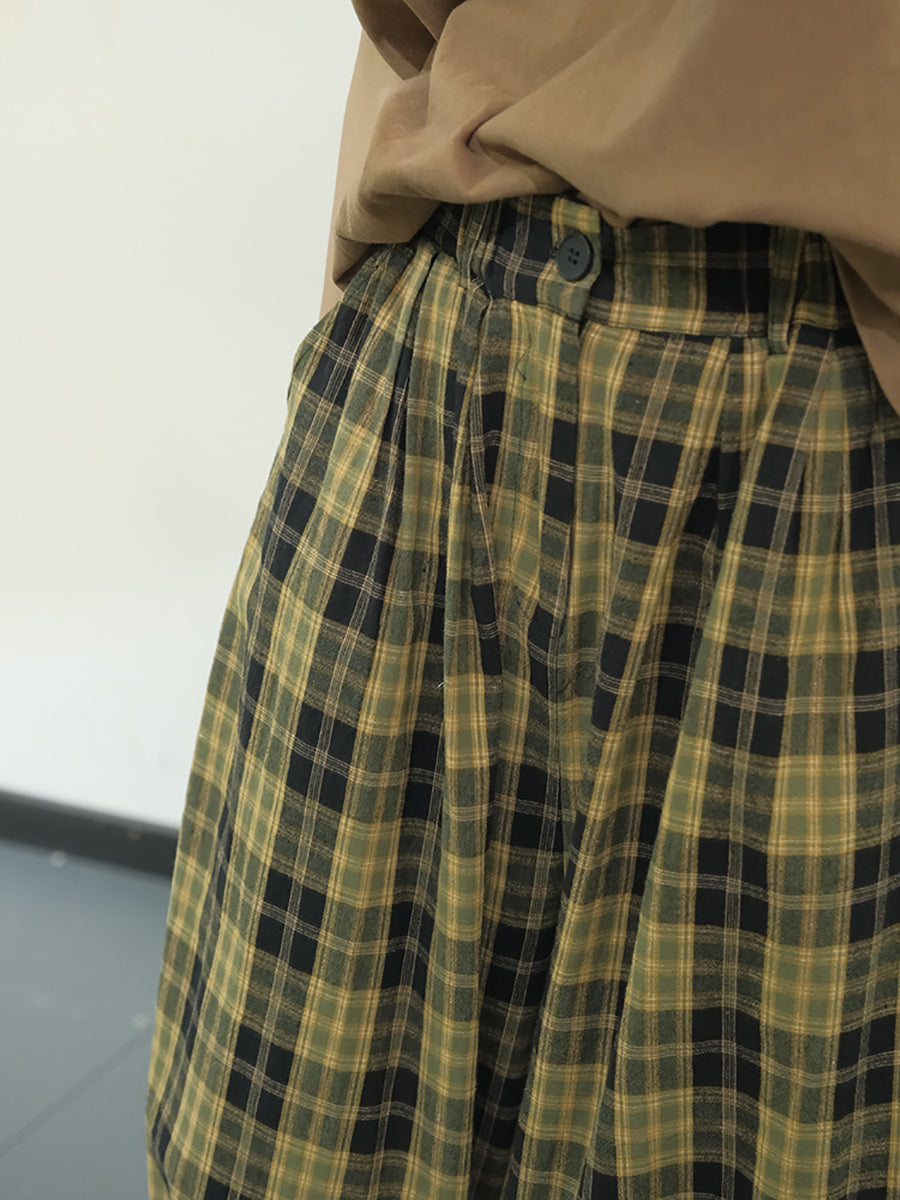 Plaid Summer Cotton Loose Harem Pants Kl1049