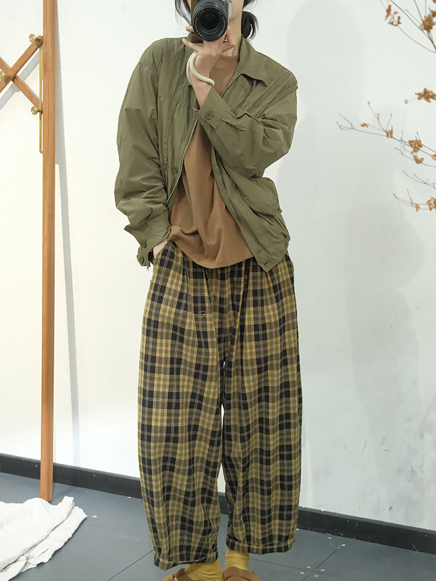 Plaid Summer Cotton Loose Harem Pants Kl1049