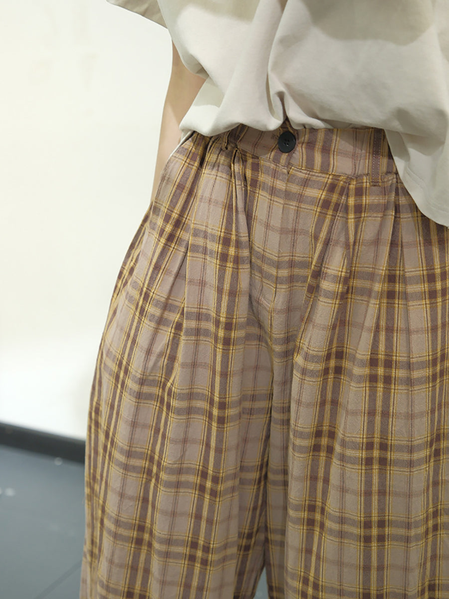 Plaid Summer Cotton Loose Harem Pants Kl1049