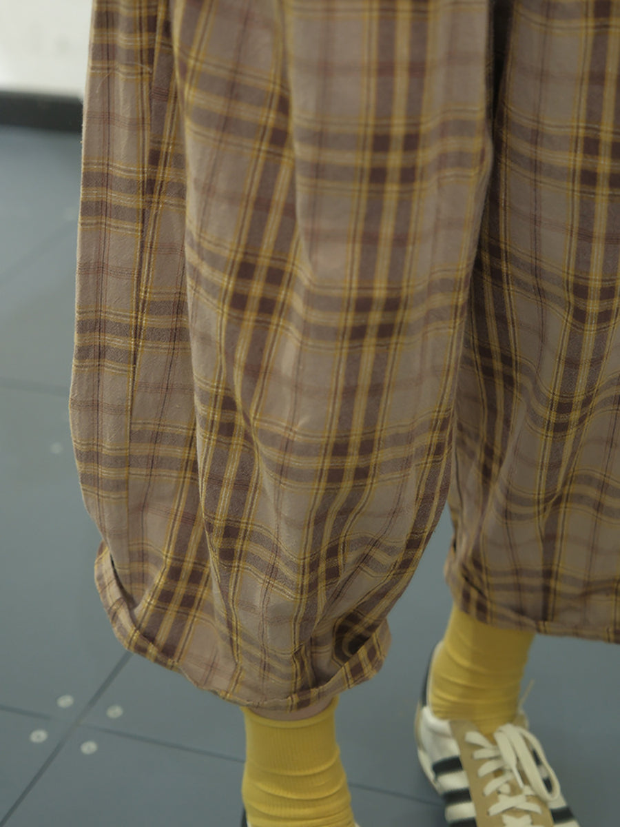 Plaid Summer Cotton Loose Harem Pants Kl1049