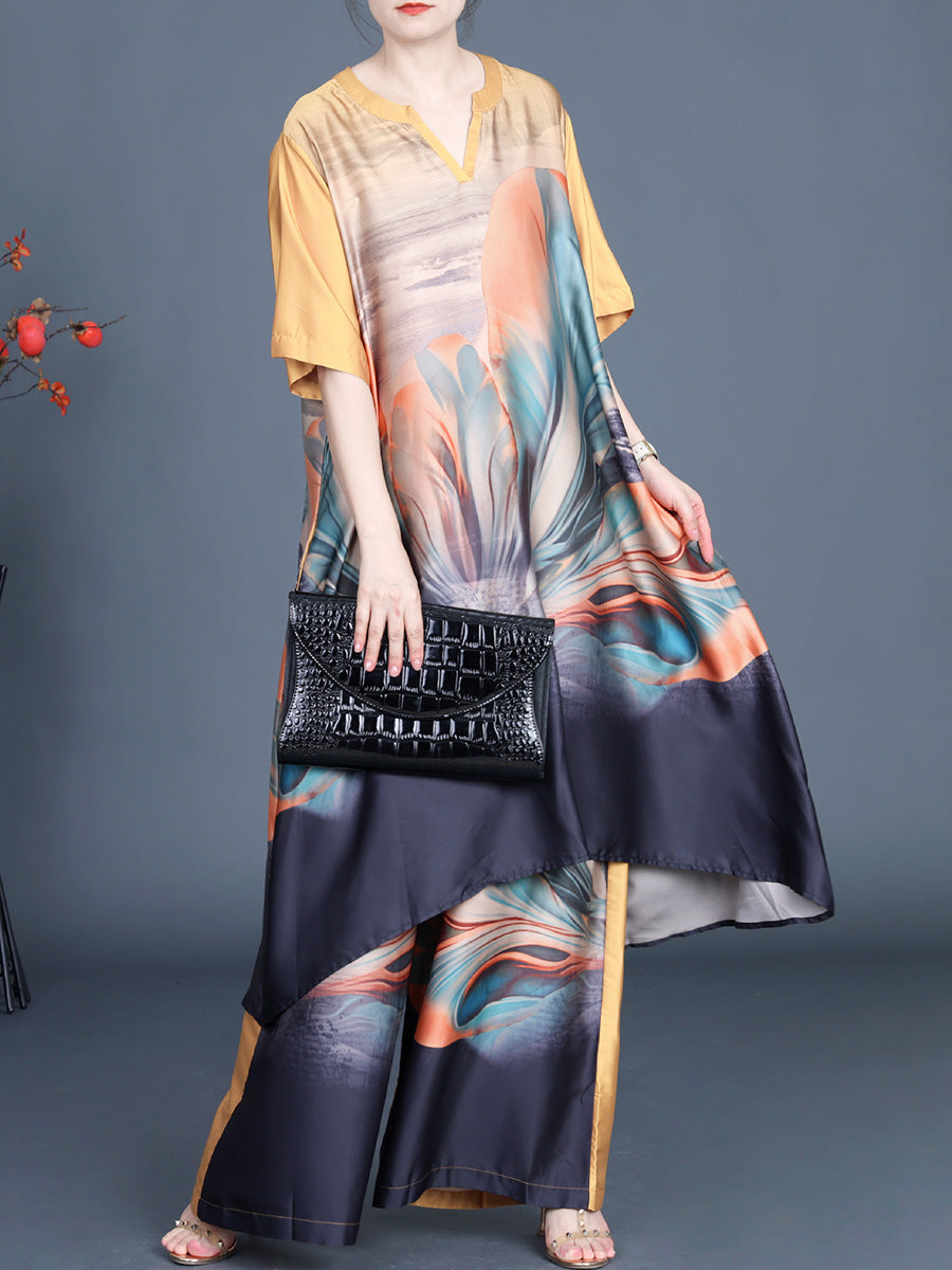 Irregular Flower Long Shirt+pants Pa1036