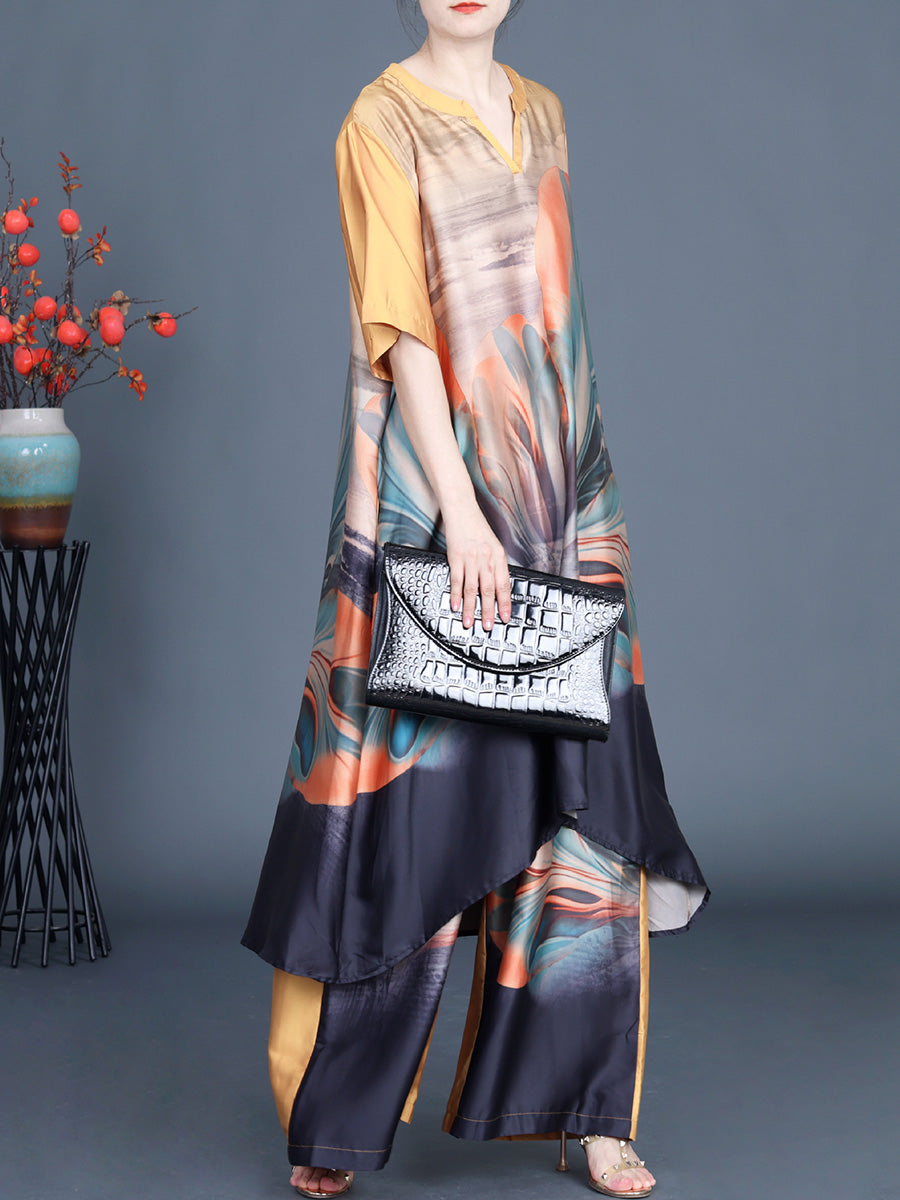 Irregular Flower Long Shirt+pants Pa1036