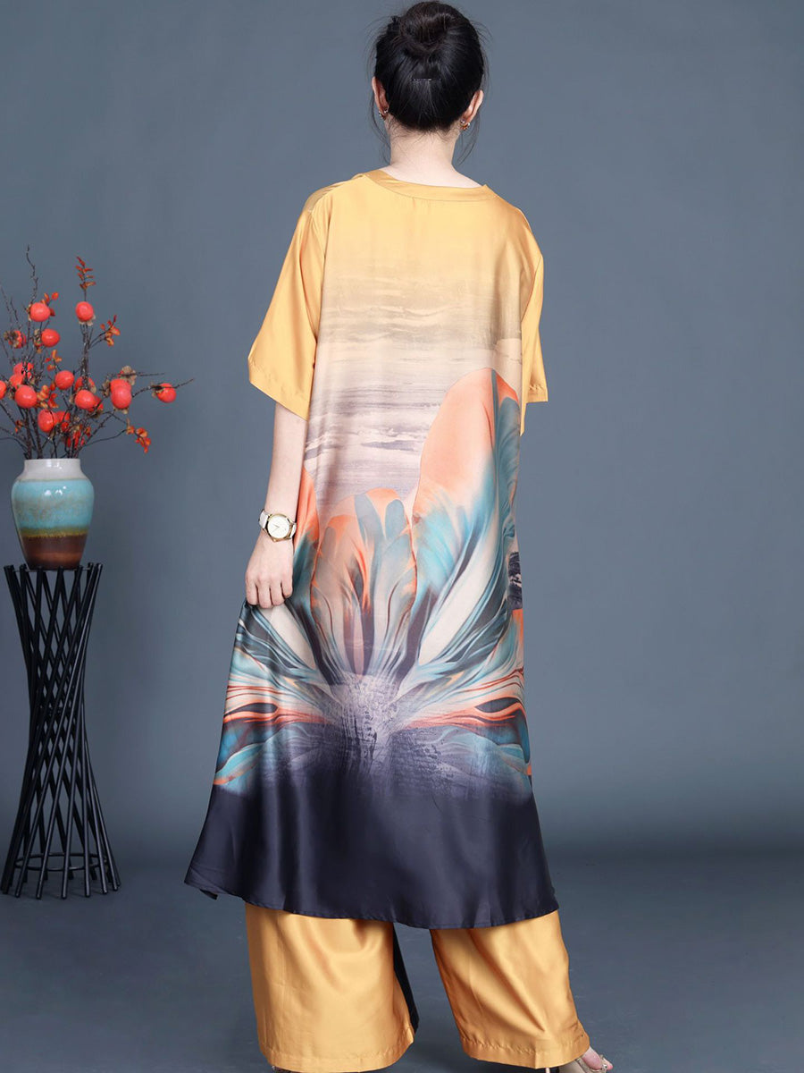 Irregular Flower Long Shirt+pants Pa1036
