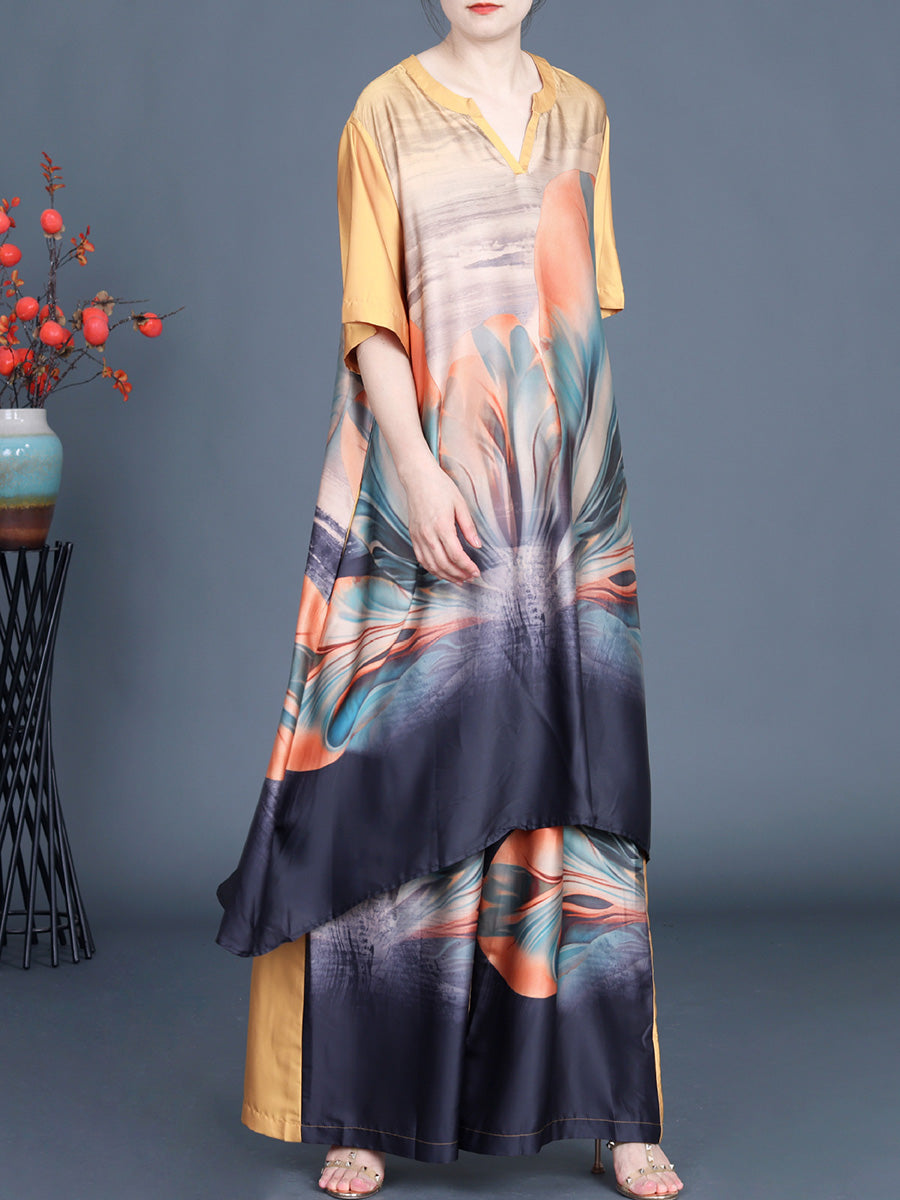 Irregular Flower Long Shirt+pants Pa1036