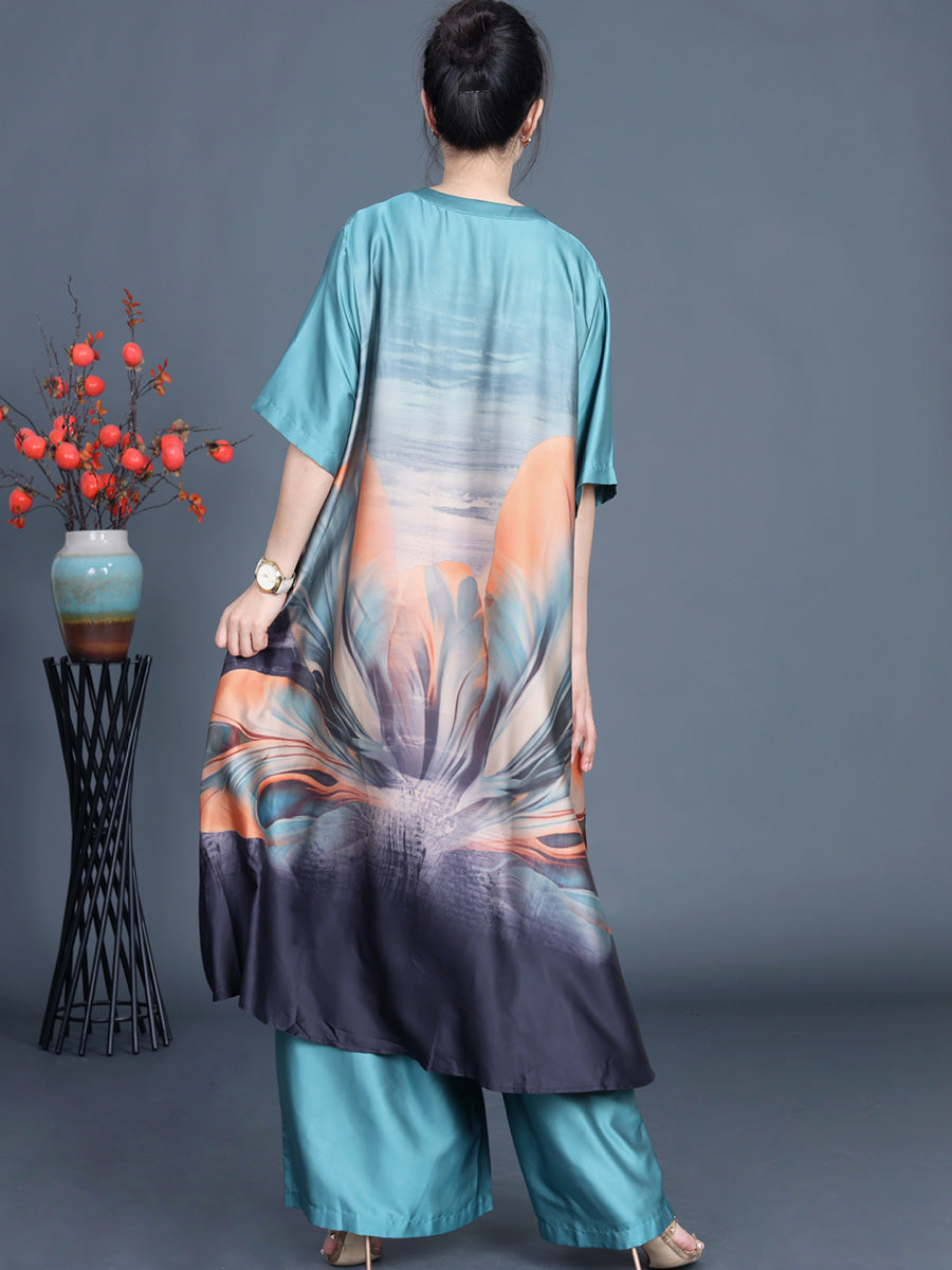 Irregular Flower Long Shirt+pants Pa1036