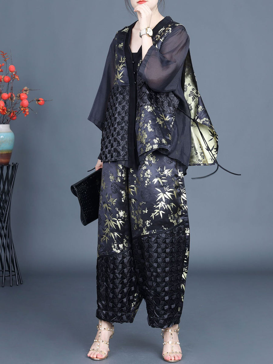 Summer Flower Spliced Shirt+pants Kl1015