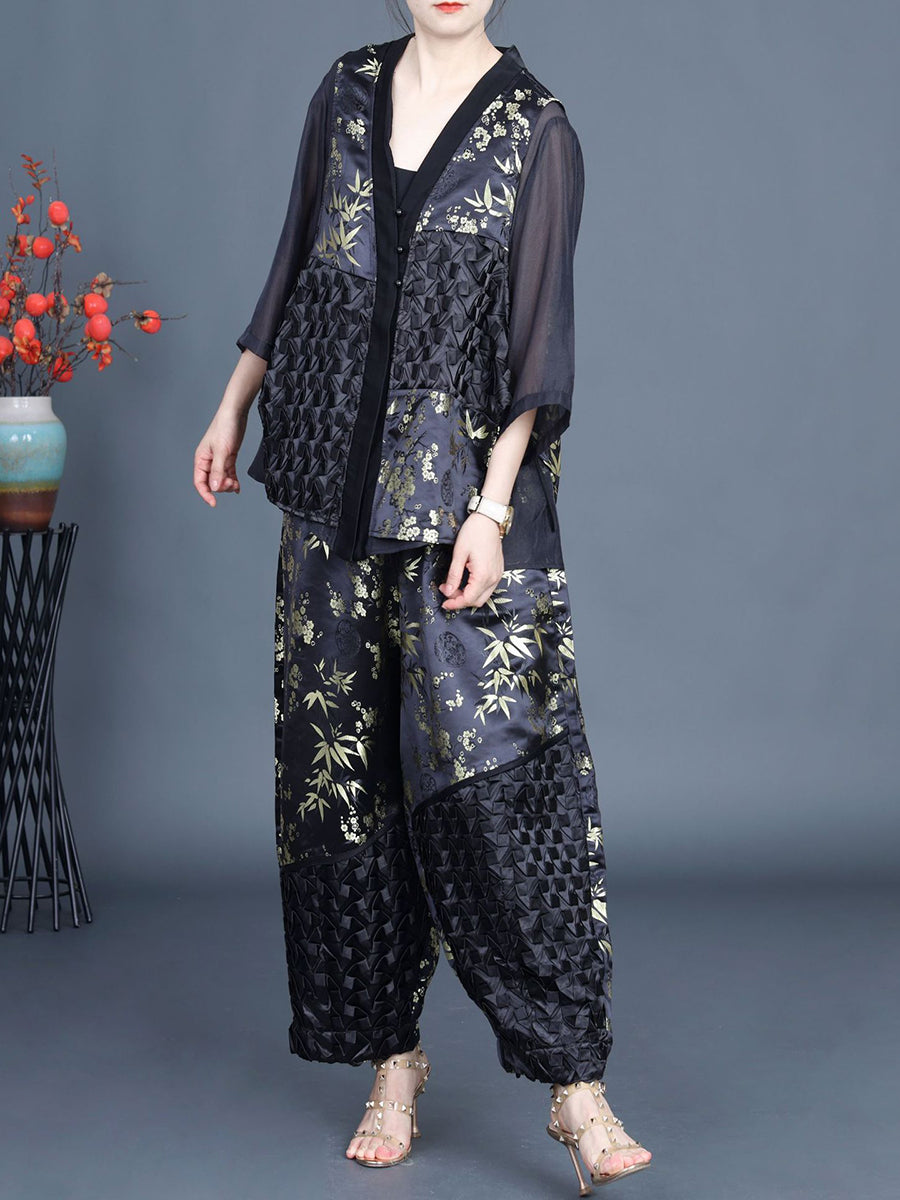 Summer Flower Spliced Shirt+pants Kl1015
