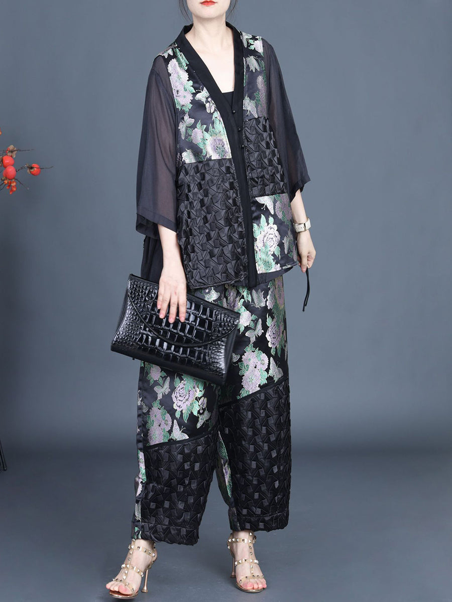 Summer Flower Spliced Shirt+pants Kl1015