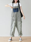 Artsy Stripe Patch Spliced Denim Loose Jumpsuits Ai1079