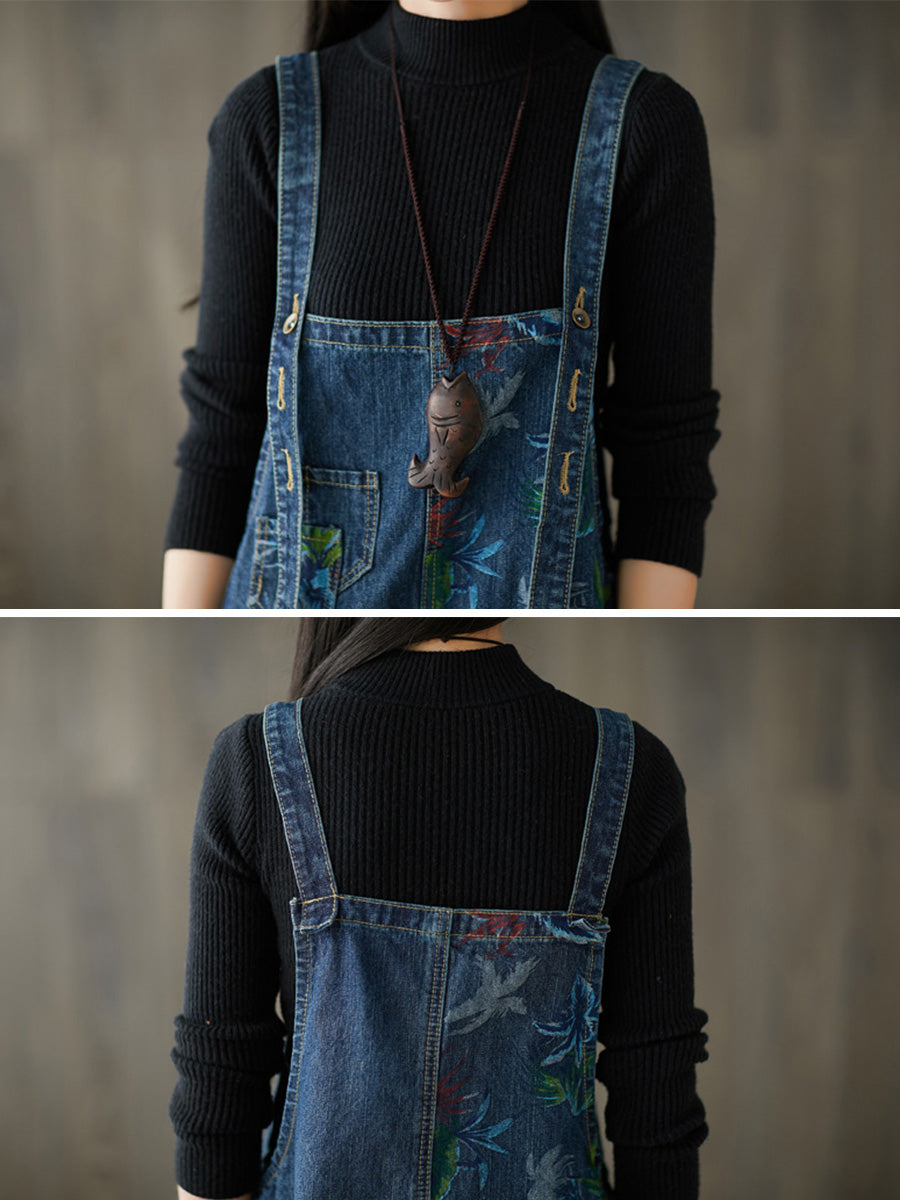 Autumn Flower Denim Loose Jumpsuits Ai1057