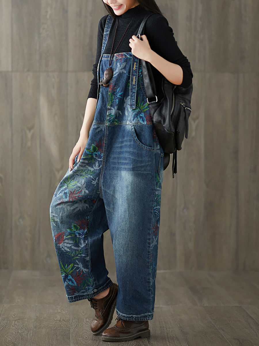 Autumn Flower Denim Loose Jumpsuits Ai1057