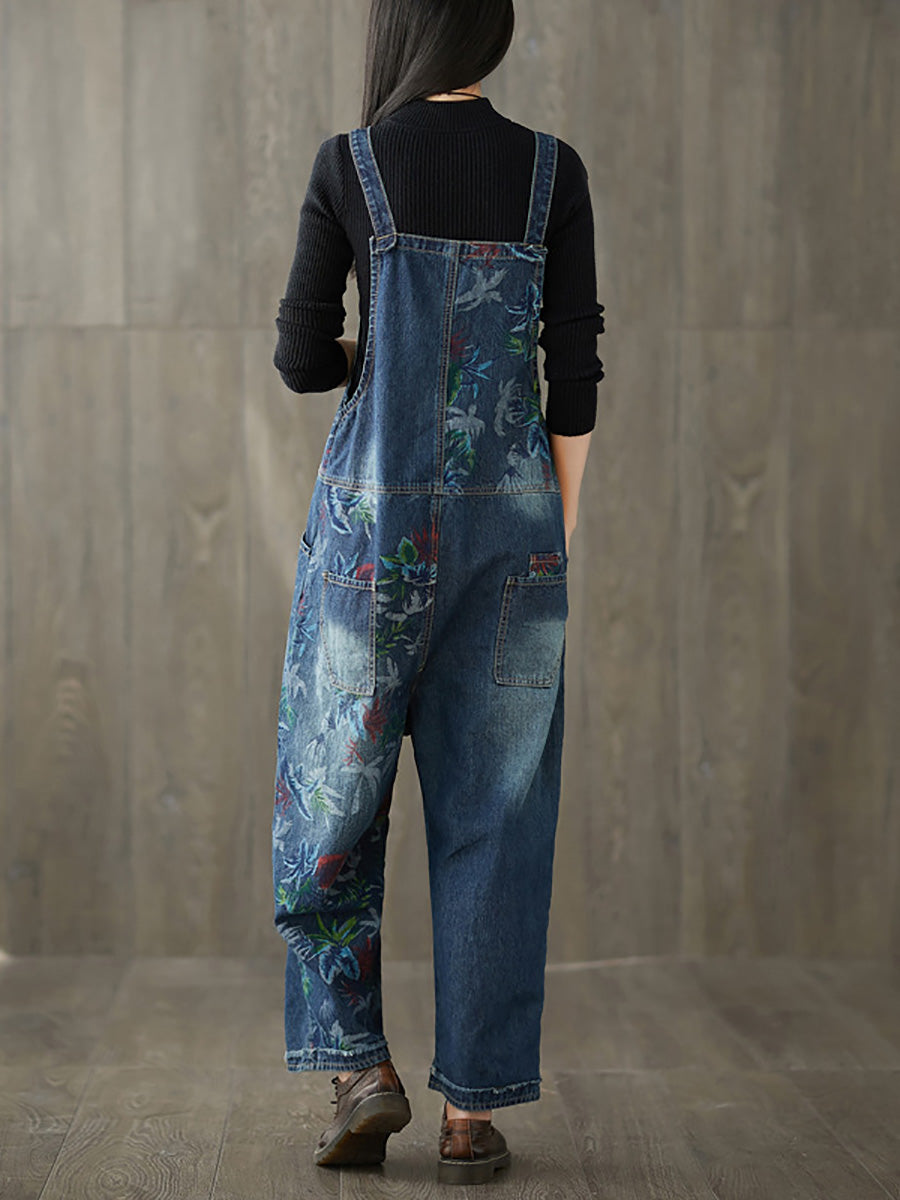 Autumn Flower Denim Loose Jumpsuits Ai1057