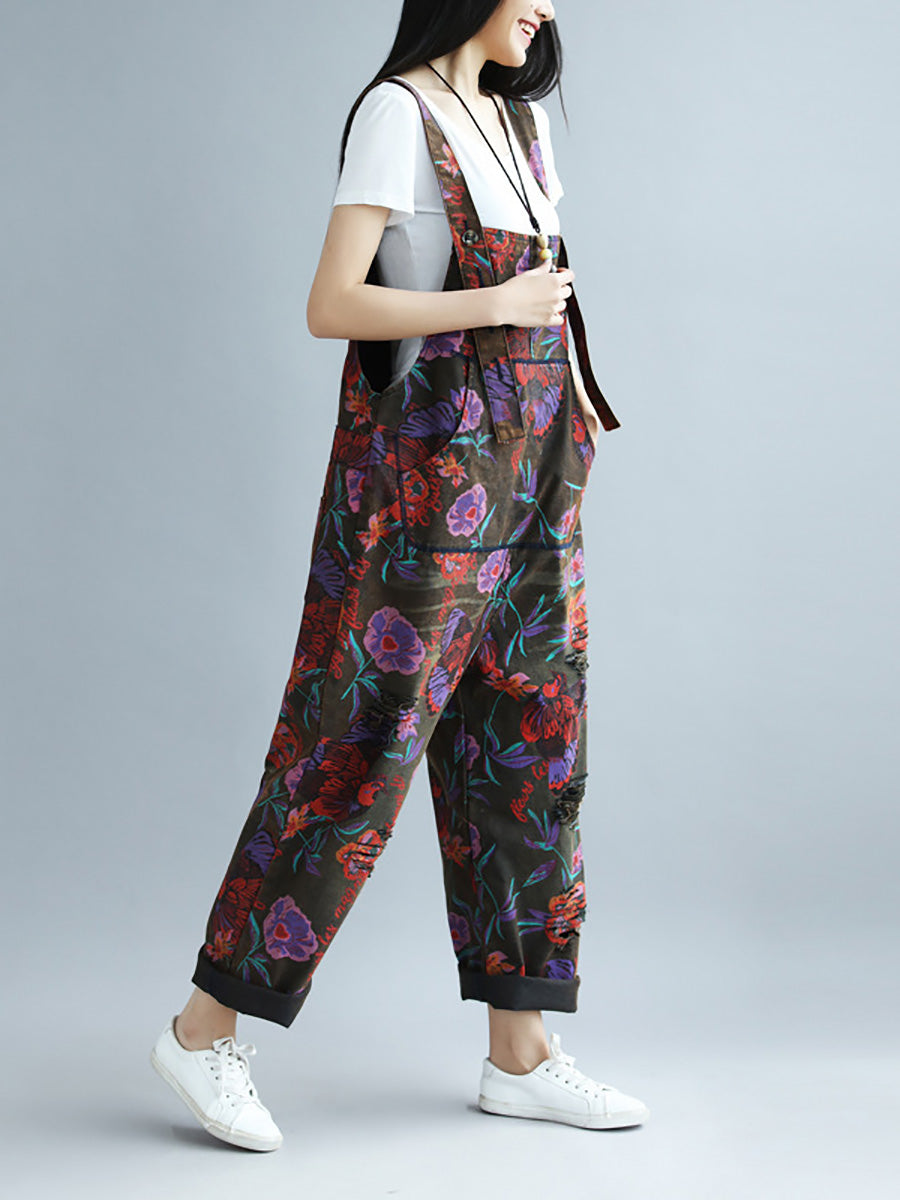 Summer Artsy Flower Pocket Loose Jumpsuits Ai1009