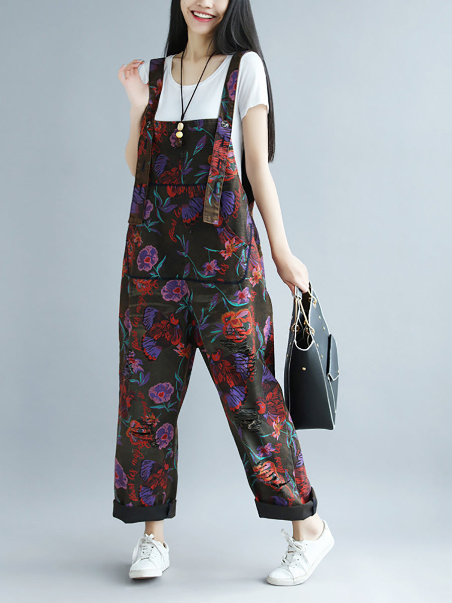 Summer Artsy Flower Pocket Loose Jumpsuits Ai1009