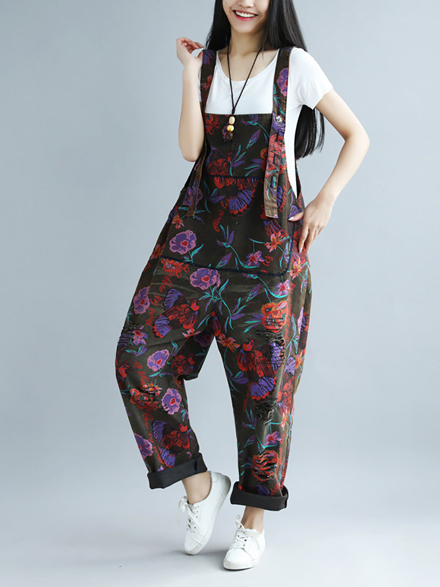 Summer Artsy Flower Pocket Loose Jumpsuits Ai1009