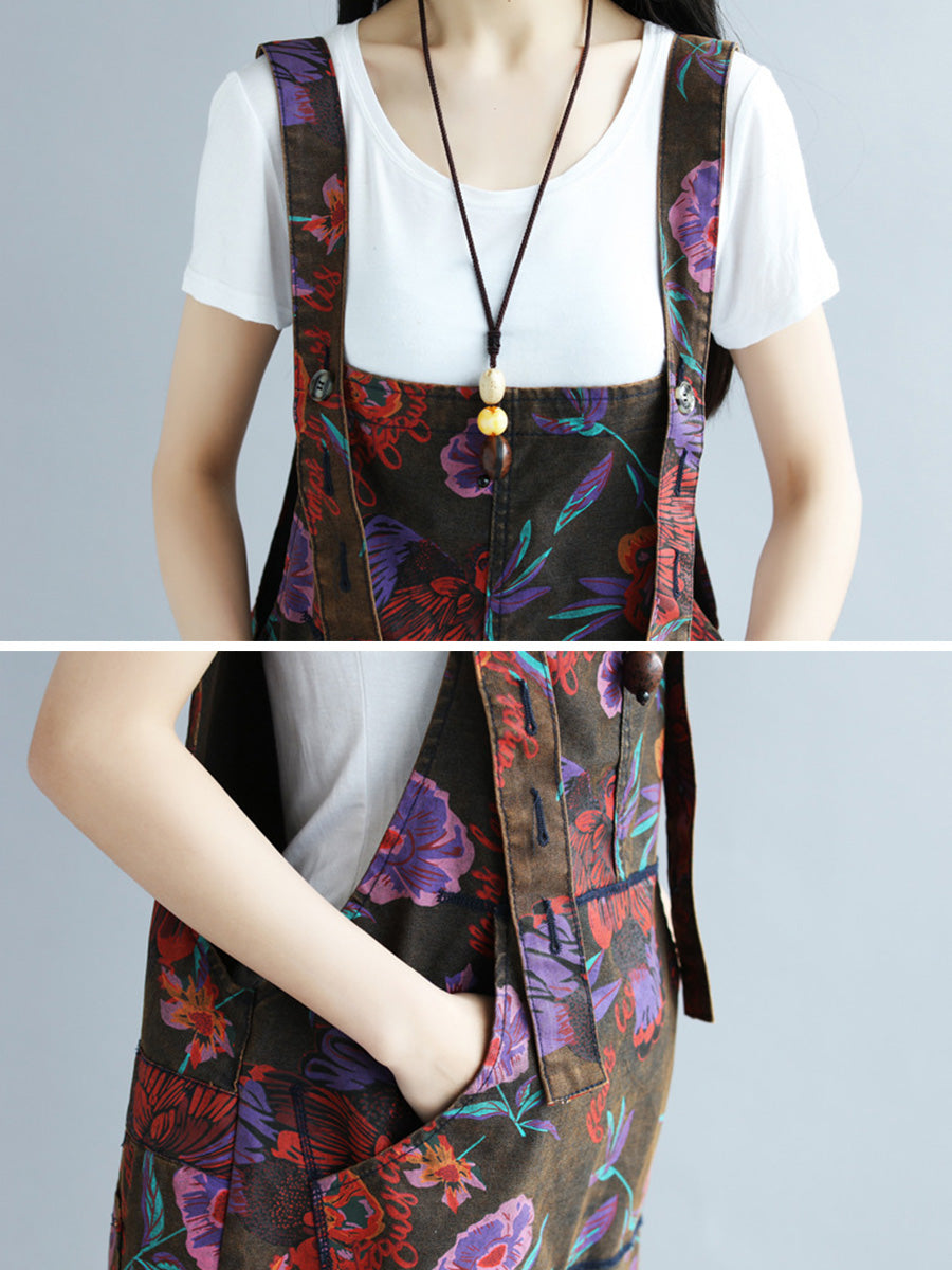 Summer Artsy Flower Pocket Loose Jumpsuits Ai1009