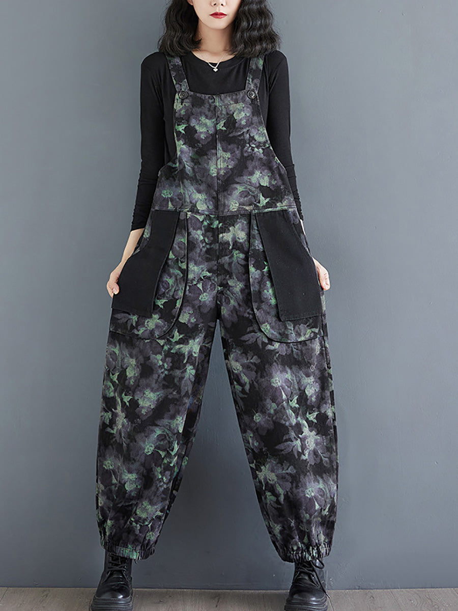 Autumn Flower Colorblock Denim Jumpsuits Ai1039