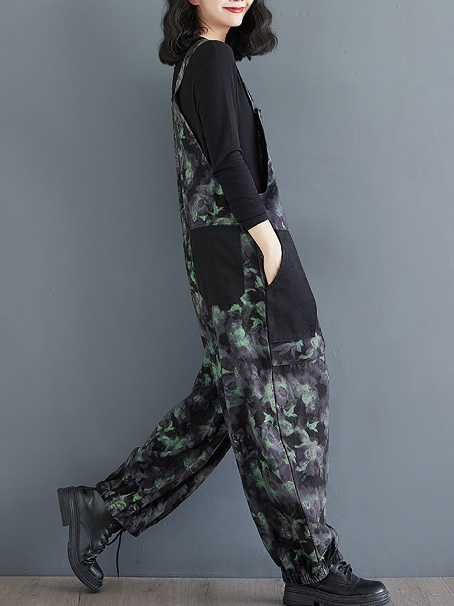 Autumn Flower Colorblock Denim Jumpsuits Ai1039